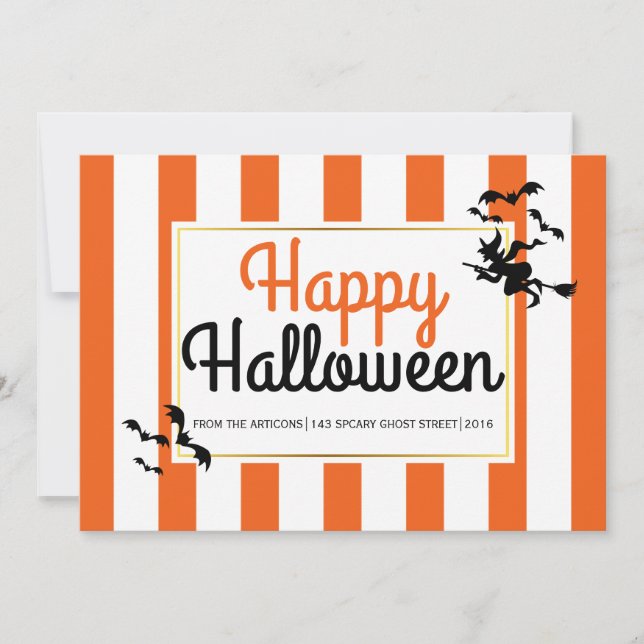 Carte Sorcière et chauve-souris rayures Halloween modern (Devant)