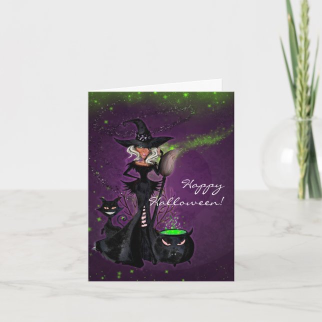 Carte Sorcière fascinante de partie de Halloween dans le (Devant)