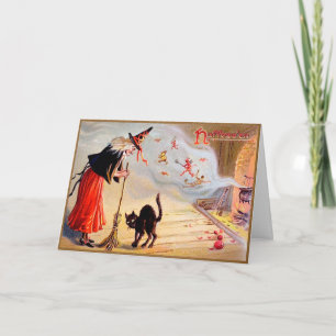 Carte sorcière Halloween vintage