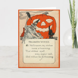 Carte Sorcière Jack-o'-lantern Black Cat Raven