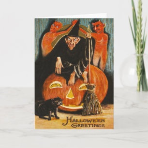 Carte Sorcière Jack-o'-lantern Devil Demon Black Cat