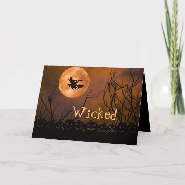 Carte Sorcière noire Orange Halloween (Devant)