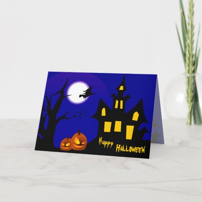 Carte Sorcière volante dans la nuit d'Halloween (Devant)