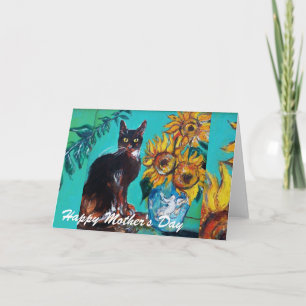 Carte SOUFFLE AVEC CHAT NOIR / Fête des mères