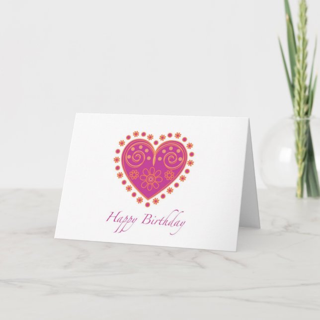 Carte Souhaitant le "joyeux anniversaire" avec le coeur (Devant)