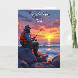 Carte Souhaitez à papa un joyeux anniversaire   Pêche au