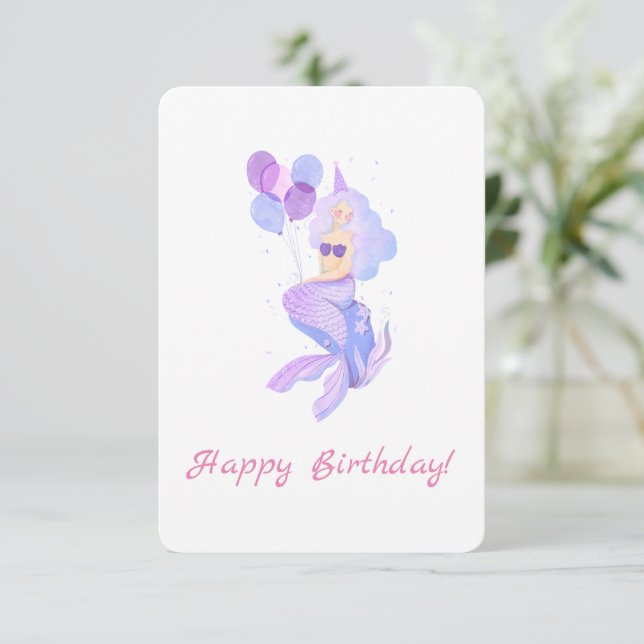 Carte Souhaits d'anniversaire de sirène (Debout devant)