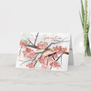 Carte Souhaits printaniers Cerisier rose Arbre en fleurs