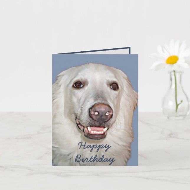 Carte Souriant Grand Pyrénées Chien Anniversaire (Petite plante)