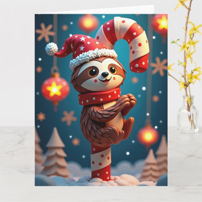 Carte Sourire Sloth suspendu de Sucre de canne Noël (Fleur jaune)