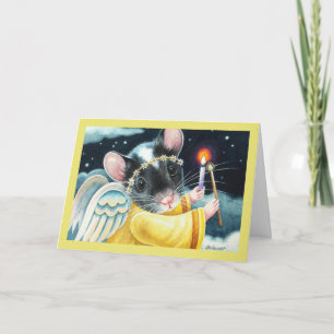Carte Souris ange de Noël et chandelle Art aquarelle