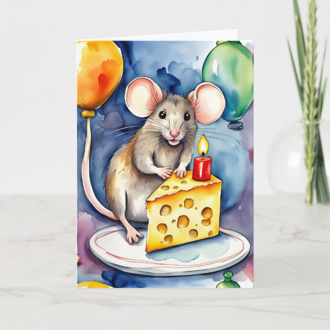 Carte Souris Anniversaire Au Fromage (Devant)
