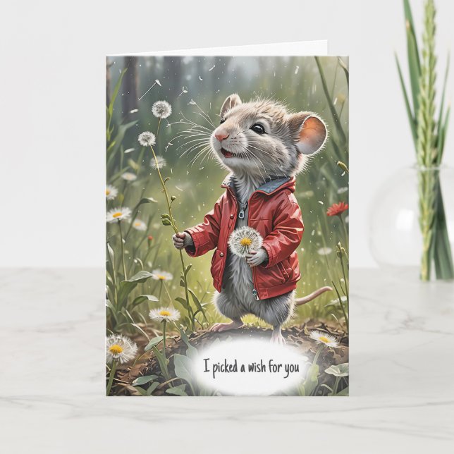 Carte Souris Anniversaire Avec Dandelion (Devant)