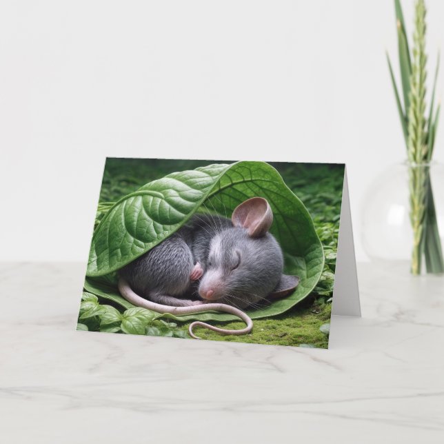 Carte Souris Anniversaire En Feuille Verte (Devant)