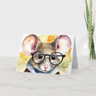 Carte Souris Aquarelle Anniversaire Avec Verre