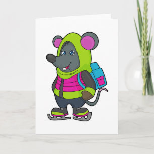 Carte Souris au patinage sur glace avec des patins à gla