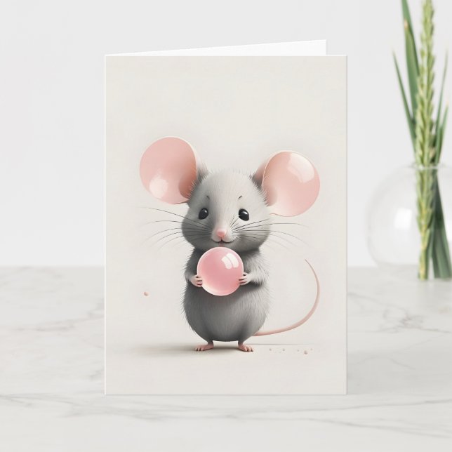 Carte Souris bohème minimaliste avec bulle de ballon vie (Devant)