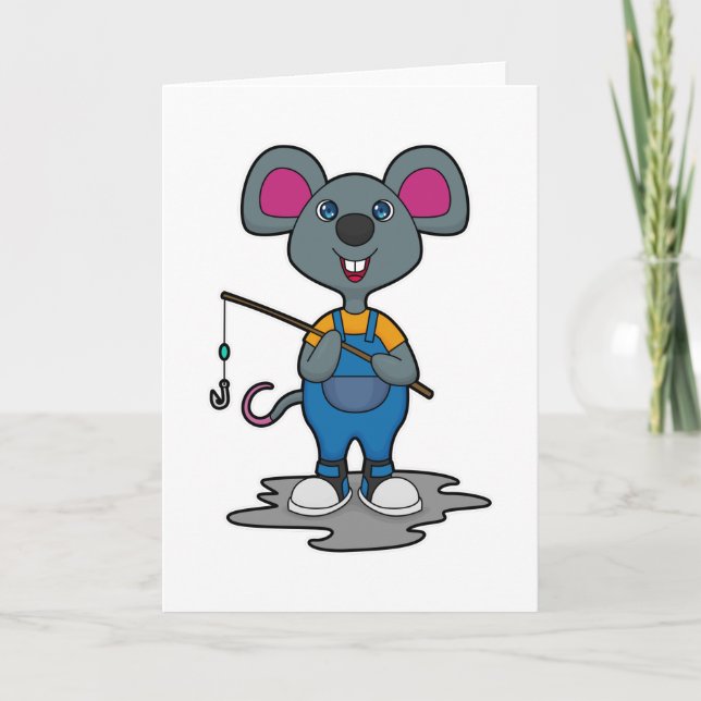 Carte Souris comme pêcheur avec canne à pêche (Devant)