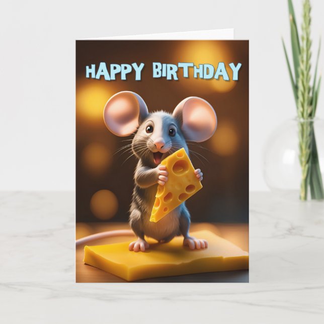 Carte Souris d'anniversaire au fromage (Devant)