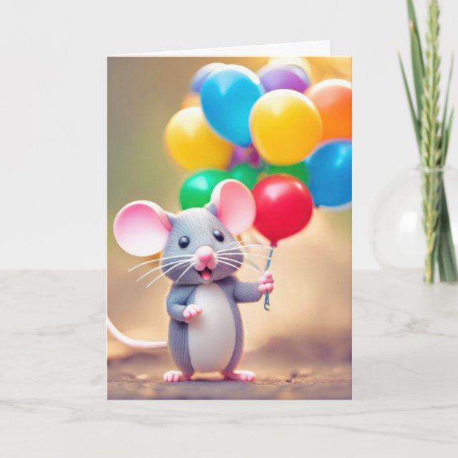 Carte Souris D'Anniversaire Avec Ballons (Devant)