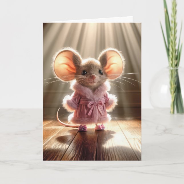 Carte Souris D'Anniversaire En Robe Rose (Devant)