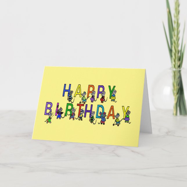 Carte souris d'anniversaire enfant sur jaune (Devant)