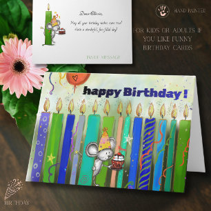 Carte Souris d'anniversaire fantaisiste mignonne et boug