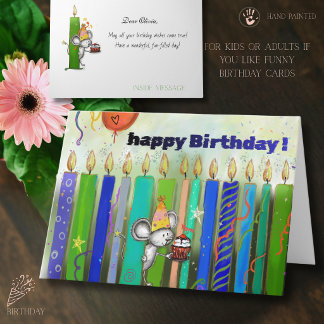 Carte Souris d'anniversaire fantaisiste mignonne et boug