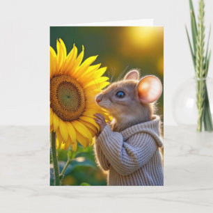 Carte Souris d'anniversaire qui sent un tournesol