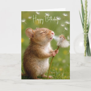 Carte Souris d'anniversaire soufflant sur des semis de p