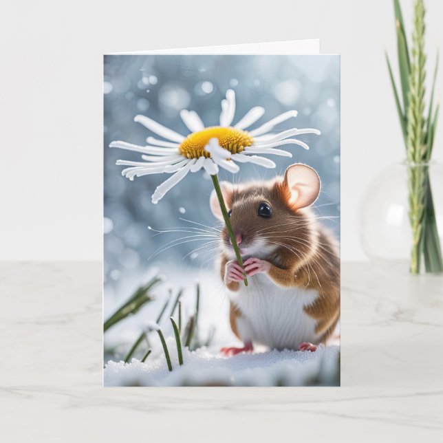 Carte Souris d'anniversaire sous une marguerite (Devant)