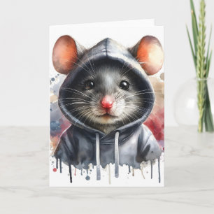 Carte Souris d'aquarelle en gris Sweat - shirt à capuche