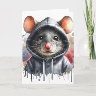 Carte Souris d'aquarelle en gris Sweat - shirt à capuche