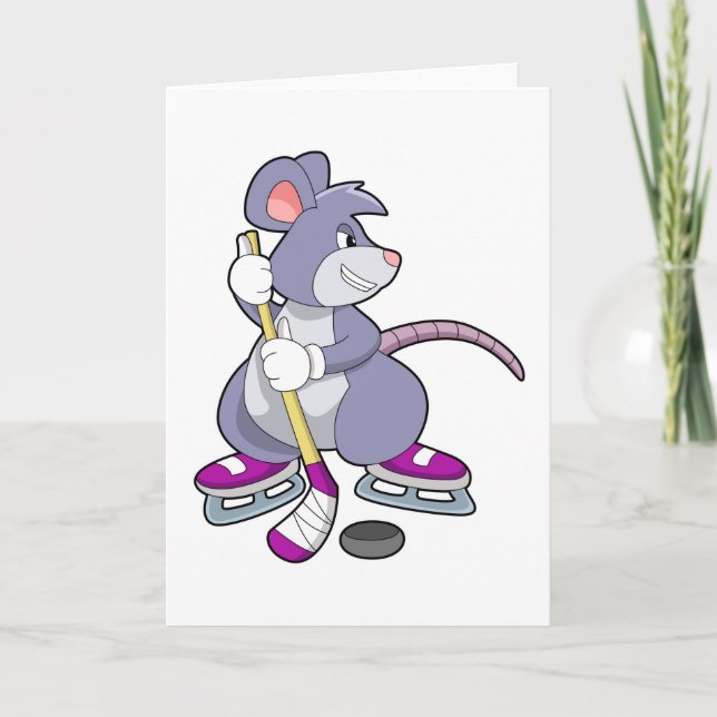 Carte Souris de hockey sur glace avec bâton de hockey su (Devant)