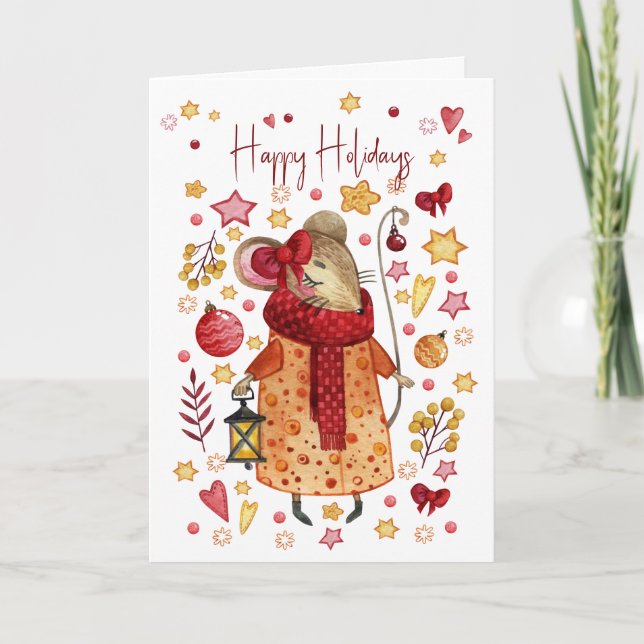 Carte Souris de Noël avec lanterne (Devant)