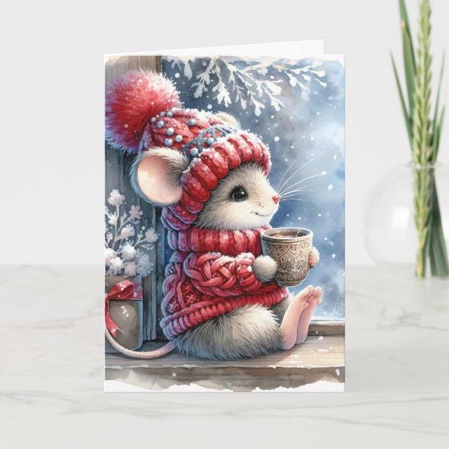 Carte Souris De Noël En Fenêtre Avec Cocos Chauds (Devant)