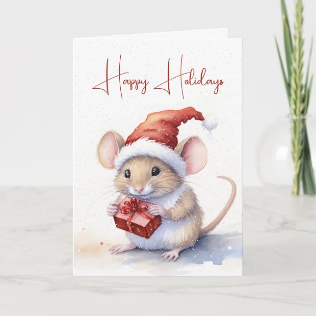 Carte Souris de Noël mignonne avec cadeau (Devant)