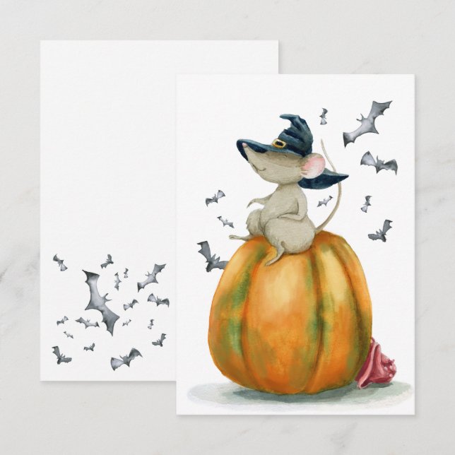 Carte Souris de sorcière mignonne d'Halloween (Devant / Derrière)