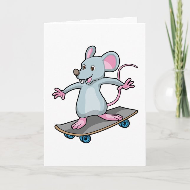 Carte Souris en patineur avec skateboard (Devant)