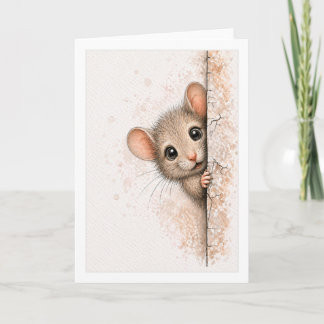Carte Souris mignonne qui regarde Discrètement Aquarelle
