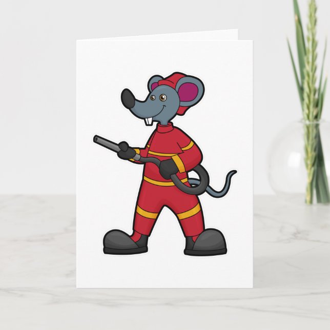 Carte Souris pompier avec tuyau (Devant)