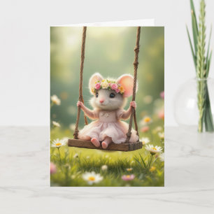 Carte Souris pour fille d'anniversaire sur une aile
