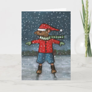 Carte Souris sur patins : Neige : Bonne Super Star d'ann