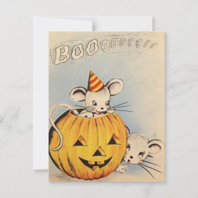 Carte Souris Vintage Halloween en Citrouille (Devant)
