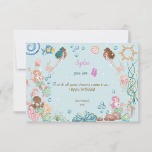 Carte Sous la mer Mermaids enfants heureux anniversaire