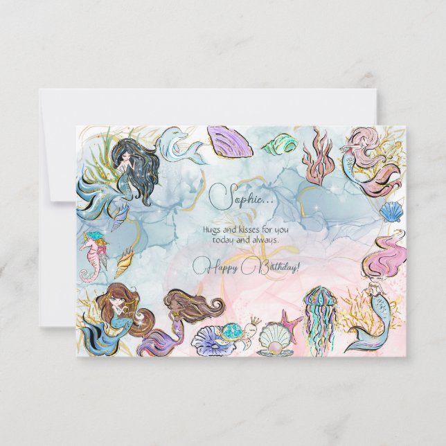 Carte Sous la mer Mermaids enfants heureux anniversaire (Devant)