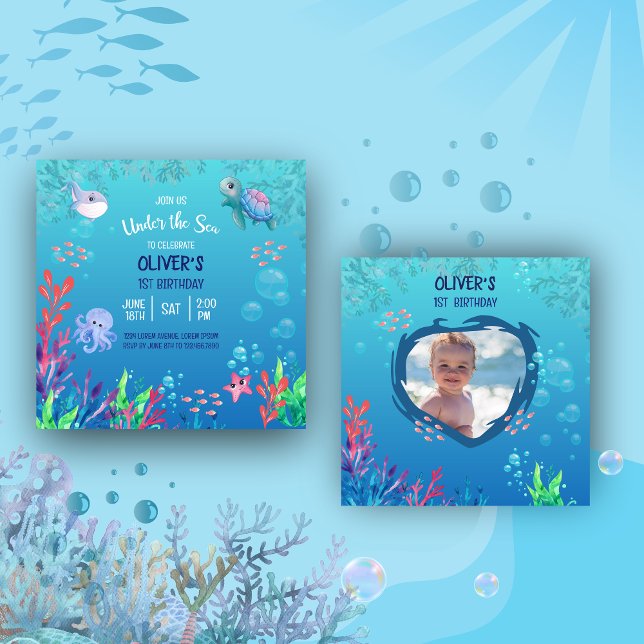 Carte Sous la mer Océan 1er bébé garçon Anniversaire (Créateur téléchargé)