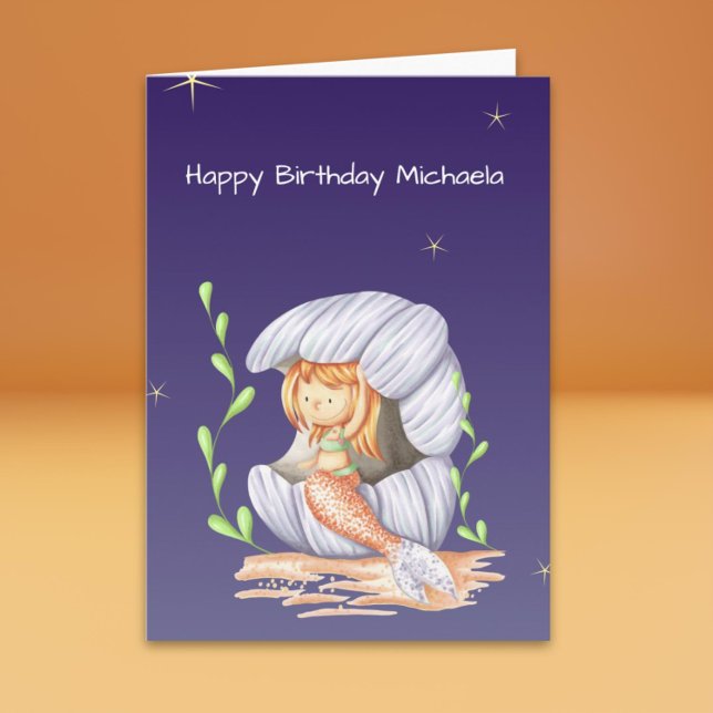 Carte Sous la mer Sirène fille Joyeux anniversaire (Under the Sea Mermaid Girl Happy Birthday Card)
