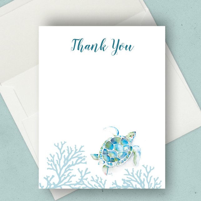Carte Sous l'aquarelle bleu marine Merci de tortue marin (Créateur téléchargé)