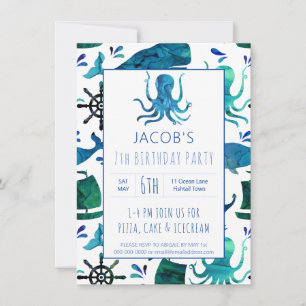 Carte Sous l'aquarelle de la mer Enfants pieuvre Anniver